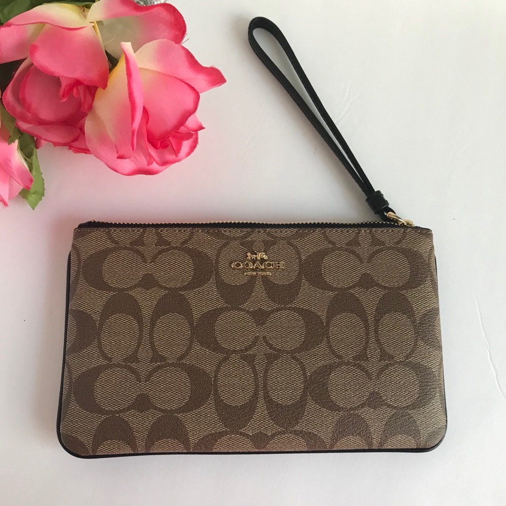 COACH LARGE WRISTLET IN SIGNATURE CANVAS KHAKI/BL - Picture 4 of 16